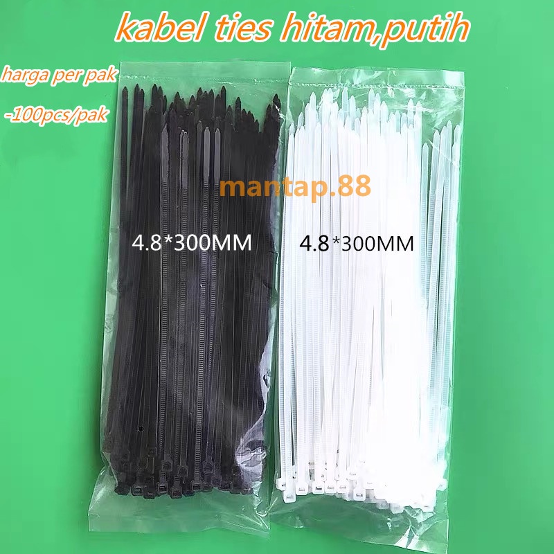 kabel ties/kabel tis/cable ties 4.8*200/250/300/400MM (20cm/25cm/30cm/40cm) hitam/putih  isi 100PCS