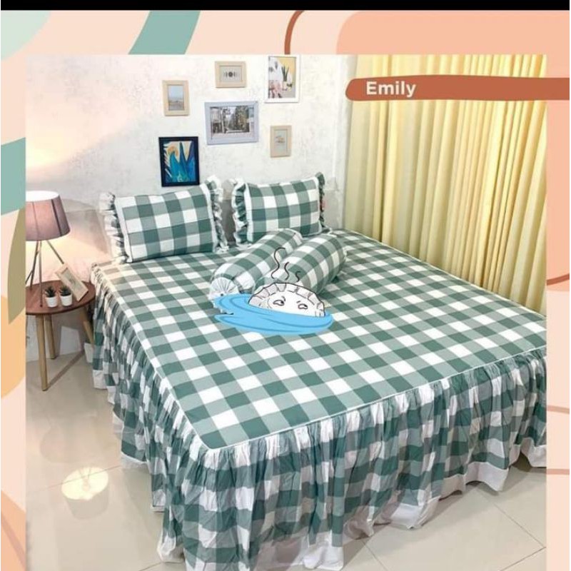 Sprei rumbai motif EMILY bahan katun ukuran 180x200