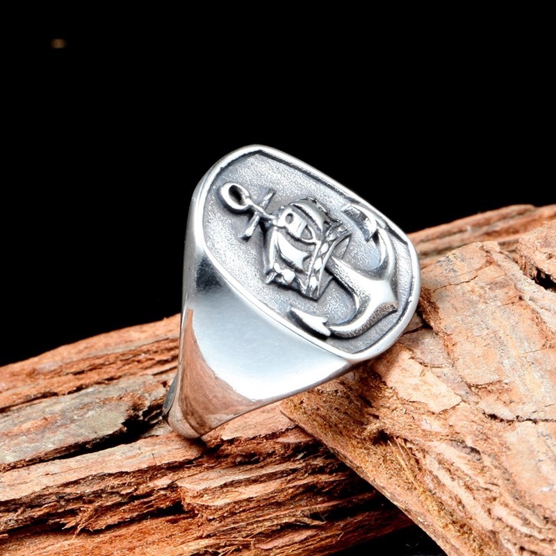 Cincin Desain Jangkar Navy Gaya Vintage Punk Untuk Pria