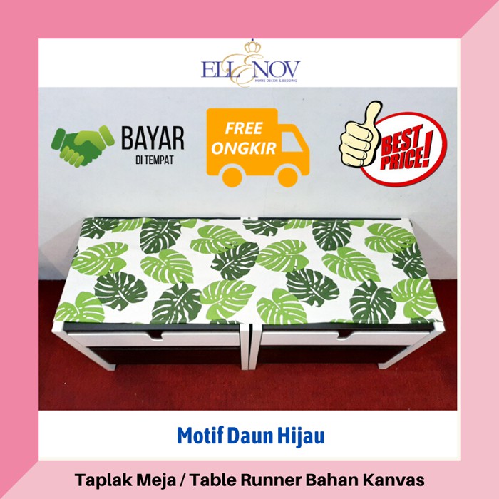 Taplak Meja Table Runner Kanvas Daun Hijau Bahan Kanvas Taplak Meja Table Runner Kanvas Daun Hijau Bahan Kanvas