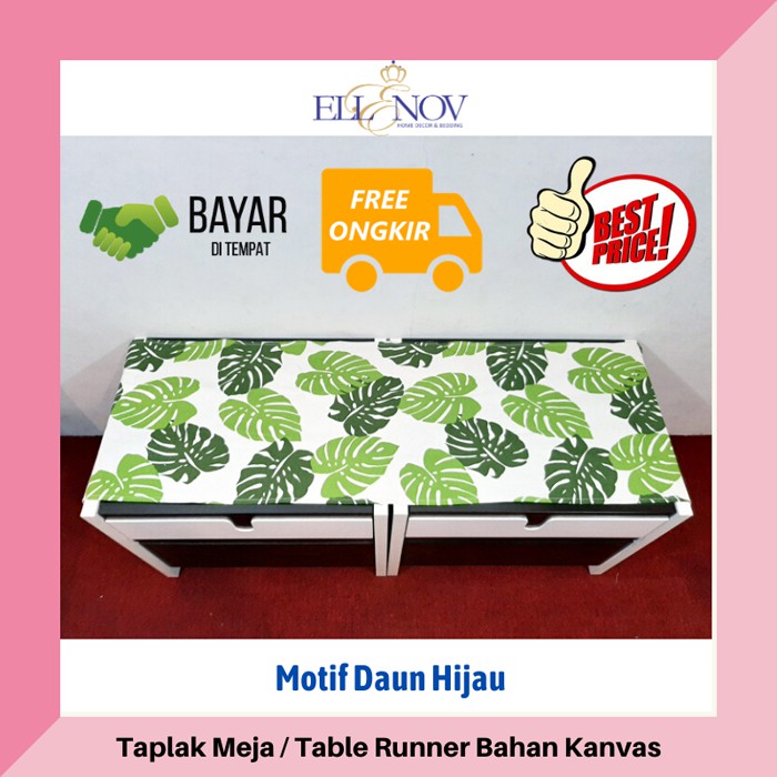 Taplak Meja Table Runner Kanvas Daun  Hijau  Bahan Kanvas 