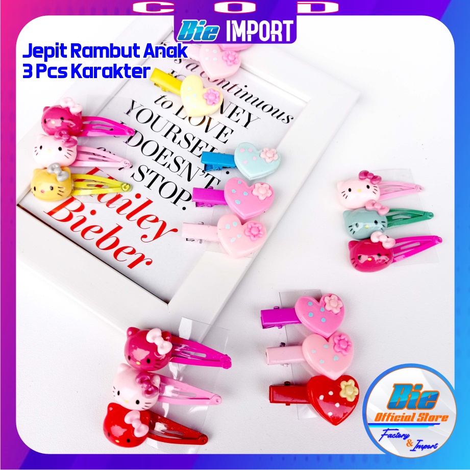 isi 3 Jepit Tiptop Anak Hellow Kitty Love Set Premium Impor