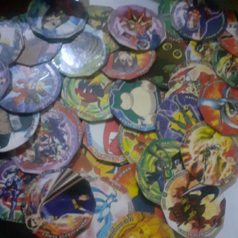 Kartu Tazos series kepingan pokemon , yugioh , marvel dan avatar