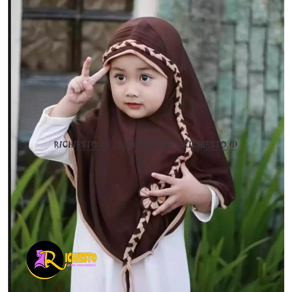 Jilbab Anak SHOFA Usia 5-9 Tahun Kerudung Anak Sekolah SD Kepang Bunga