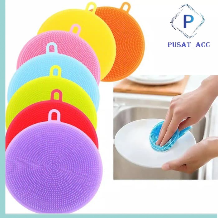 Spon Cuci Piring Silikon Dish Sponge Silicone Cleaning Wash Brush Pan Silikon