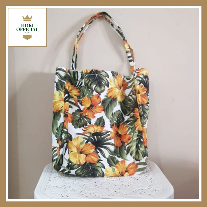 Totebag Kanvas Tas Wanita Kapasitas Besar Belanja Sederhana Bahu Tas Warna Solid Tas Dapat Digunakan Kembali Designer Totebag Kekinian Motif Bunga Daun