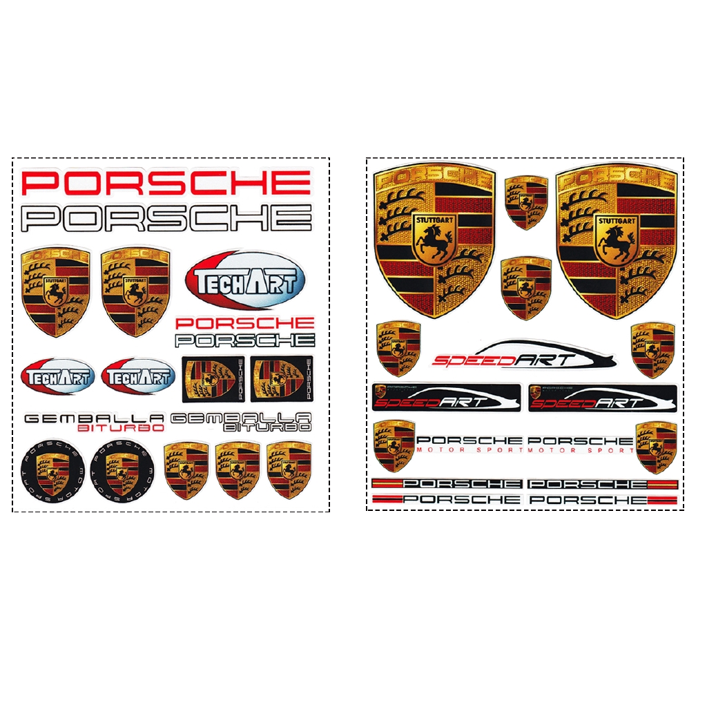 1set Porsche Badge Reflektif Helm Sepeda Stiker Body Mobil DIY Vinyl Kualitas Tinggi Modifikasi Decal