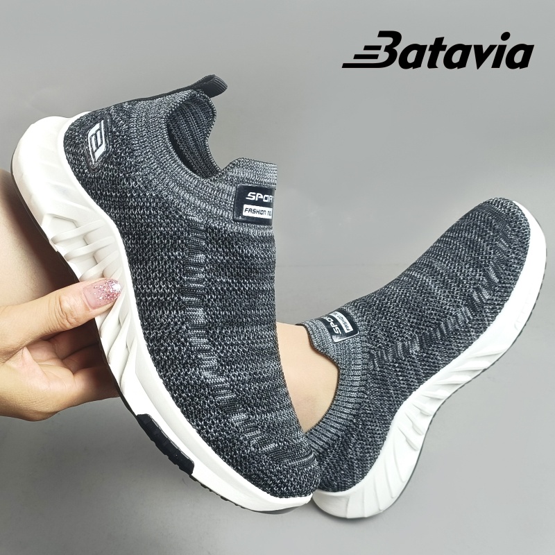 Batavia 2023 Impor Slip-On Sepatu Wanita Terbang Tenunan Bernapas Sepatu Fashion Kasual Ibu Sepatu Sepatu Kerja Sepatu Hitam A106/Q6/A30-A30 BLACK