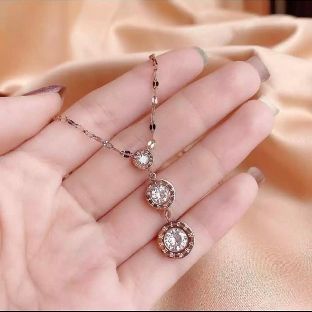 Kalung Titanium Premium Import Rosegold Bvl Diamond Aksesoris Fashion Wanita Pecah Kopi Liontin