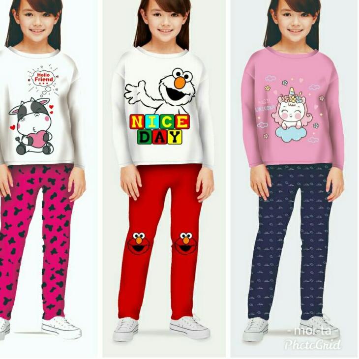 ✯ Baju Tidur Kaos Anak Perempuan Umur 3-12 Tahun / Setelan Baju Tidur Anak Cewek / Baju Anak Perempu