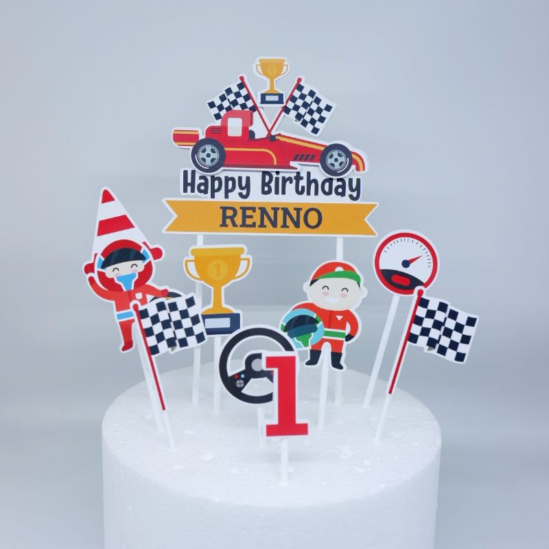 Cake Topper 3D Custom Nama Karakter Ferrari Formula 1 Mobil Balap Car Cars - Alat Dekorasi Kue Ulang