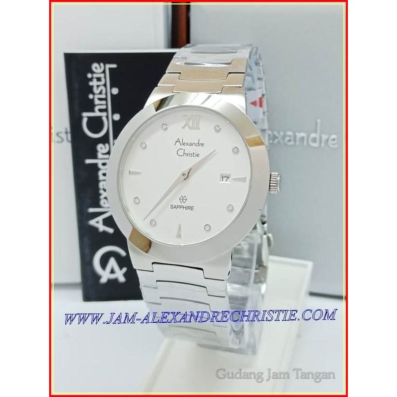 JAM TANGAN PRIA ALEXANDRE CHRISTIE AC 8569 SHAPPHIRE SILVER WHITE ORIGINAL