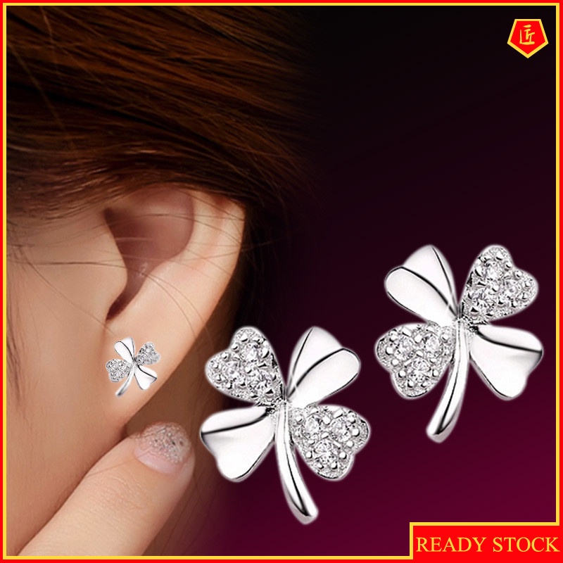 [Ready Stock]Women's Simple Lucky Four-Leaf Clover Stud Earrings