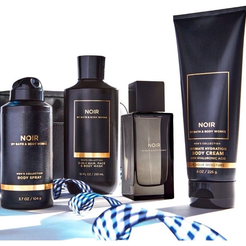 BATH AND BODY WORKS BBW NOIR MENS COLLECTION SERIES BODY CREAM 226 G &amp; 70 G 2IN1 3IN1 HAIR , FACE &amp; BODY WASH 295 ML &amp; 88 ML DEODORIZING BODY SPRAY 104 G MINI COLOGNE 100 G &amp; 15 ML SHAVE GEL 191 G ROOMSPRAY 42,5 G POCKETBAC HANDCREAM 29 ML