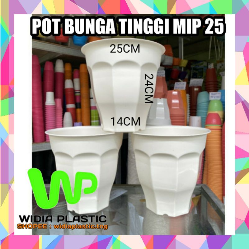 POT BUNGA POT TINGGI PUTIH UK 25CM