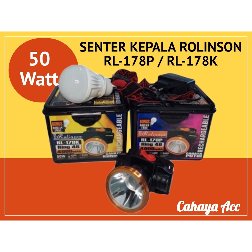 Senter Kepala Led Super Terang 50Watt Rolinson RL-178P Cahaya Putih / RL-178K Cahaya Kuning / PROBEST PB-30S Headlamp Outdoor Waterproof 50W Battery 4000mAh Rechargeable BISA COD SELURUH INDONESIA