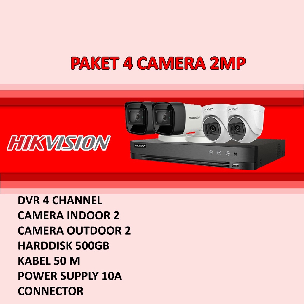 PAKET CCTV HIKVISION TURBO HD 2MP 1080P 4 KAMERA SIAP PASANG