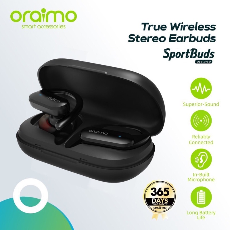 Oraimo OEB-E95D TWS Sport Earbuds Handsfree Bluetooth Headset v5.0 Wireless Earphone Touch Control