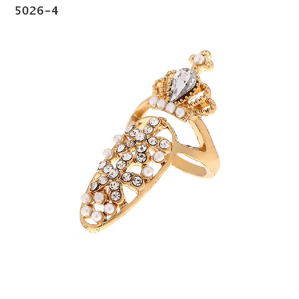 5026-4 Women Elegant Bowknot Nail Ring Charm Crown Flower Crystal Finger Nail Rings 5026-4