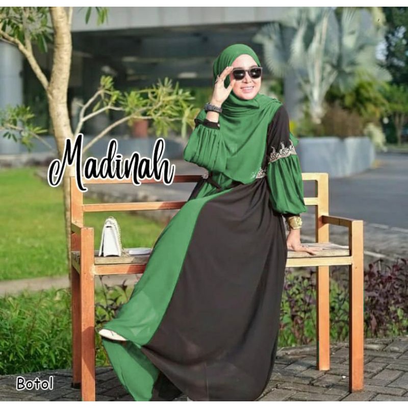 Madinah Maxy, GAMIS WANITA MUSLIM SUPER CANTIK FIT XXL LD 112 BAHAN CERUTY BABYTERRY FULL FURING MIX RENDA TERMURAH TERLARIS OOTD