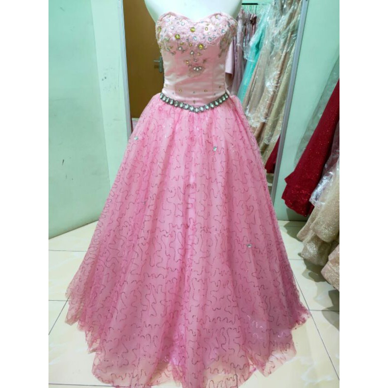 gaun pengantin pink ballgown