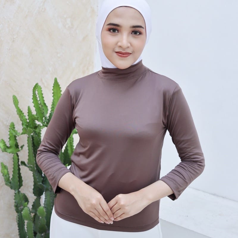 Manset Jumbo Premium Besic Turtle Neck - Baju Manset Kaos Spandek Rayon Super Stretch Adem - Inner Manset Basic - Inner Wanita Muslimah - Baju Manset Wanita Lengan Panjang - Atasan Baju Dalaman Wanita - Baju Manset Wanita Lengan Panjang A0029-Coklat tua