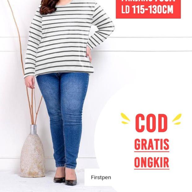 Kaos Manset Polos Hitam Putih Lengan Panjang Wanita Jumbo Bigsize LD Sampai 130