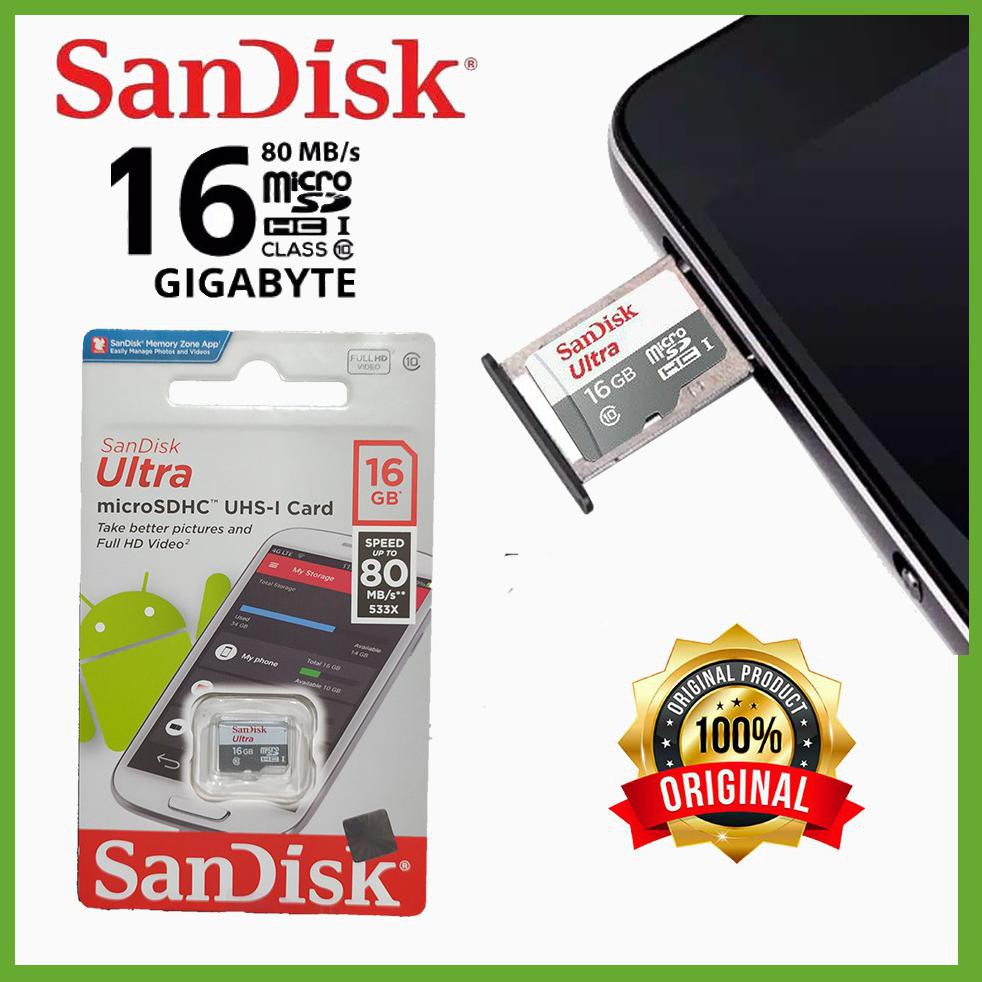 ✨ BISA COD✨ KARTU MEMORI HP MEMORY CARD MICRO SD CARD SANDISK 16GB MICROSD CLASS 10 80MB SPECIAL