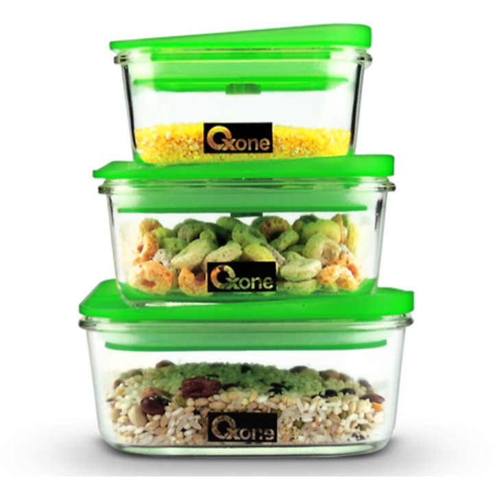 Oxone OX-308 3 Pcs Toples Penyimpanan Makanan Kaca