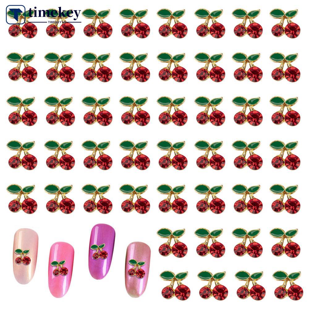 Timekey JaneDream 40Pcs / Set Charms Berlian Imitasi Bentuk Cherry 3D Untuk Dekorasi Nail Art DIY A2K1