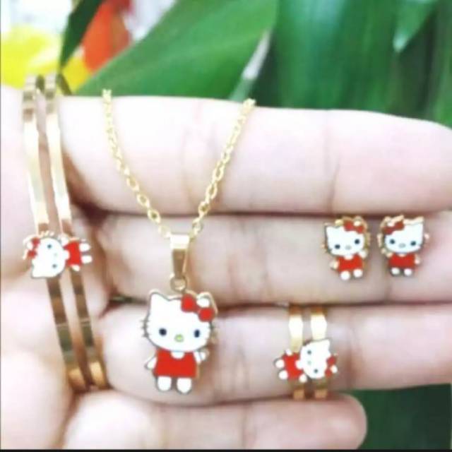 Set perhiasan anak hk titanium anti karat merah