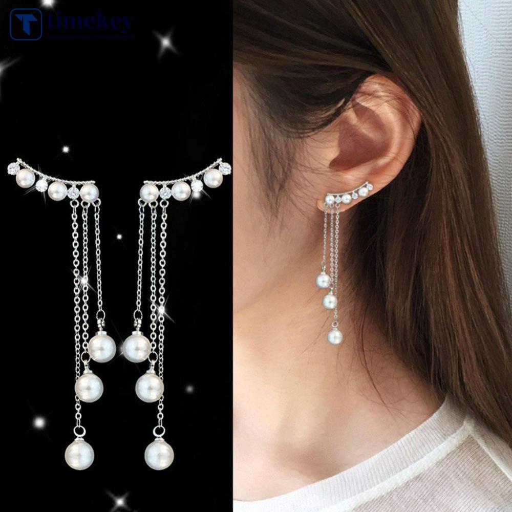 Timekey Anting Tusuk Gantung Wanita Desain Rumbai Mutiara Gaya Trendy Untuk Hadiah A7K9