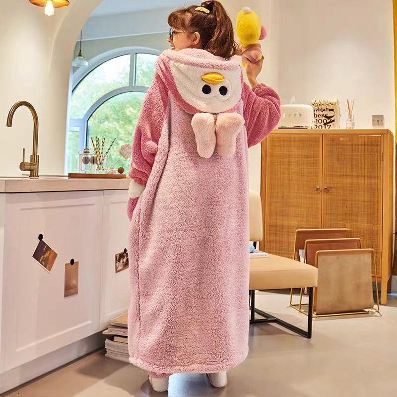 Pajamas set import korea piyama wanita oversized baju tidur big size onesie pink duck bow jumbo hangat winter