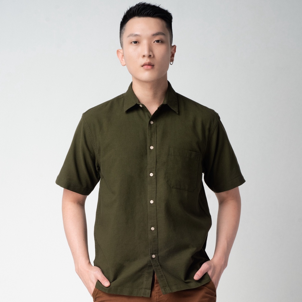 Benhill Kemeja Pria Linen Lengan Pendek Hijau 27645-16702 / Ramayana Sidoarjo