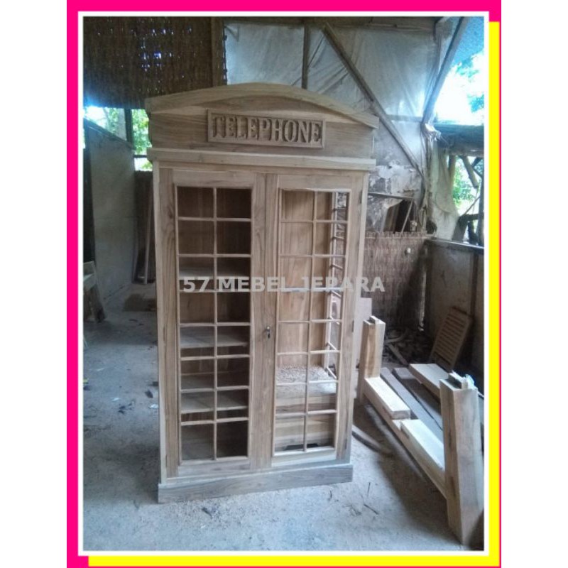 mebel jati lemari hias pajangan telephone 2 pintu - lemari hias kayu jati mentahan