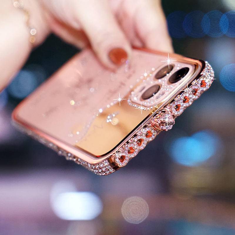 Case Wanita frame Metal Hias Berlian Imitasi anti Jatuh Untuk iPhone 13 / 12 / 11 Pro MAX / X / XS MAX / XR