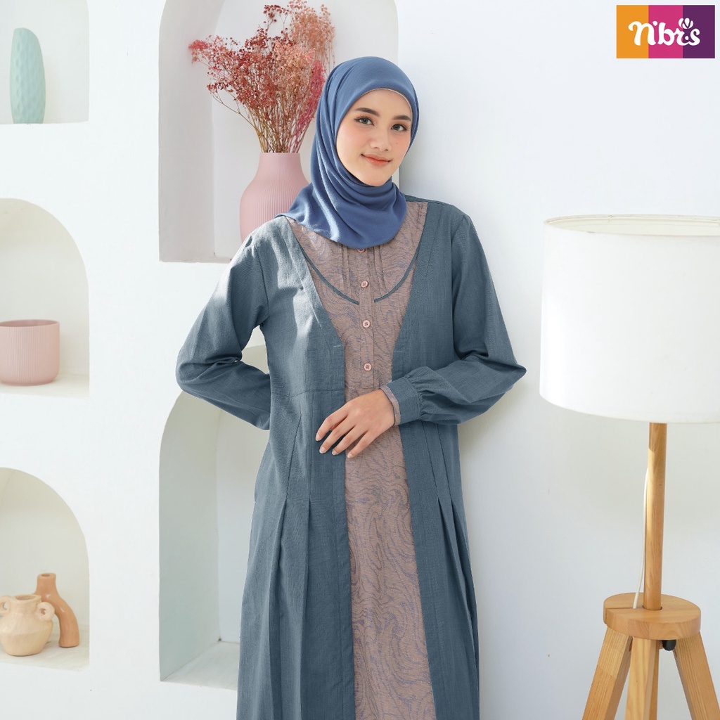 Nibras Gamis NB B103 Bahan Cassanova mix Jacquard Dress Fashion Muslimah Terbaru