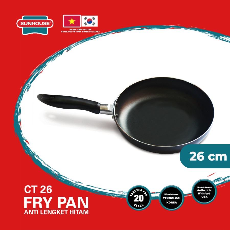 Sunhouse CT26 Plain Frypan Anti Lengket Hitam 26 cm 1 Pcs