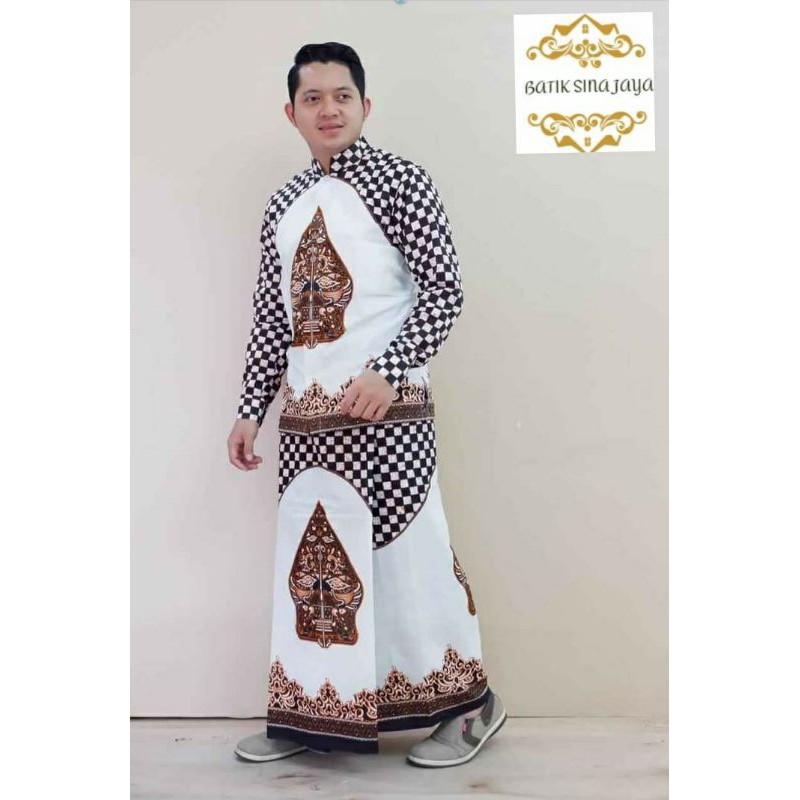 Batik Solo Pria Dewasa Sarung Setelan Baju Koko Gunungan Sogan