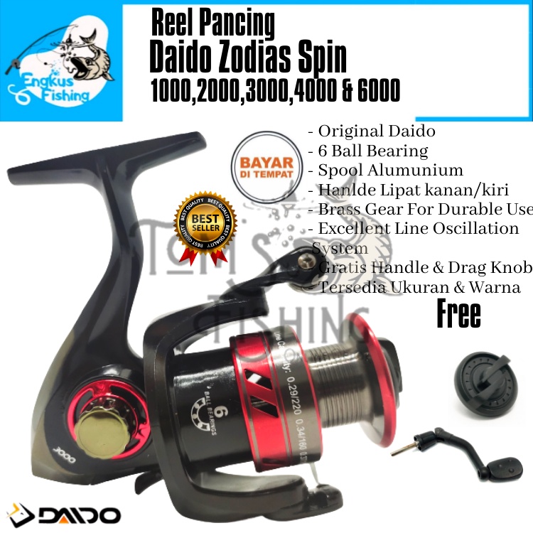 Reel Pancing Daido Zodias Spin 1000 - 6000 (6 Bearing) Free Handle &amp; Drag Knob Murah - Engkus Fishing