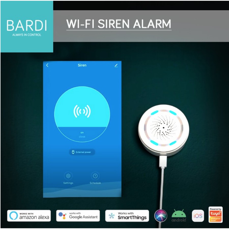 BARDI Smart Home Wi-Fi Siren Loud Alarm Android/iOS Support