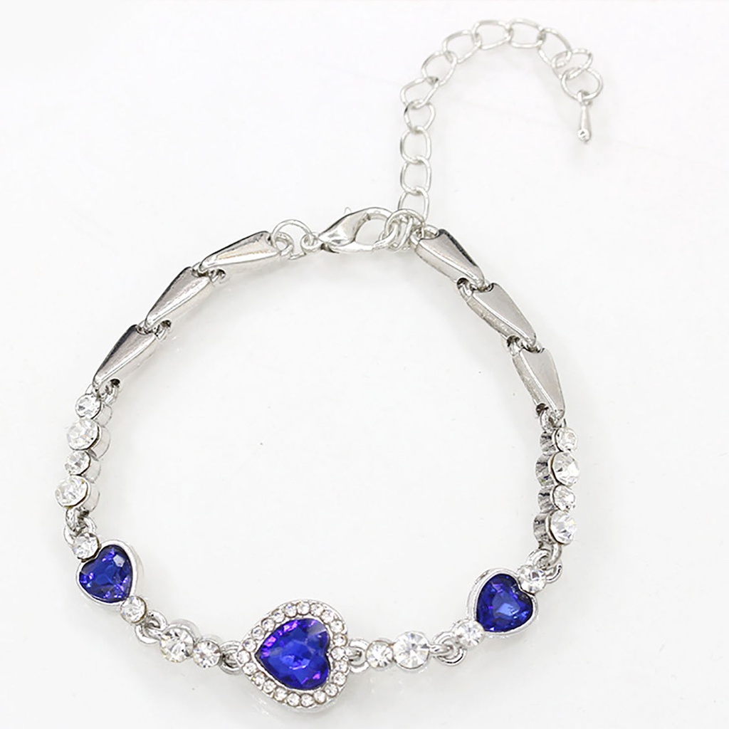 Hu Hu Hu Hu Hu Alat Bantu Pasang Kacamata♡ Gelang Rantai Adjustable Bentuk Hati Bahan Alloy Aksen Berlian Imitasi Warna Biru Untuk Wanita