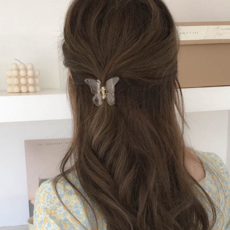 Spring Summer Solid Color Transparent Butterfly Shape Fairy Women Hair Claws for Clothing Collocation Accessories