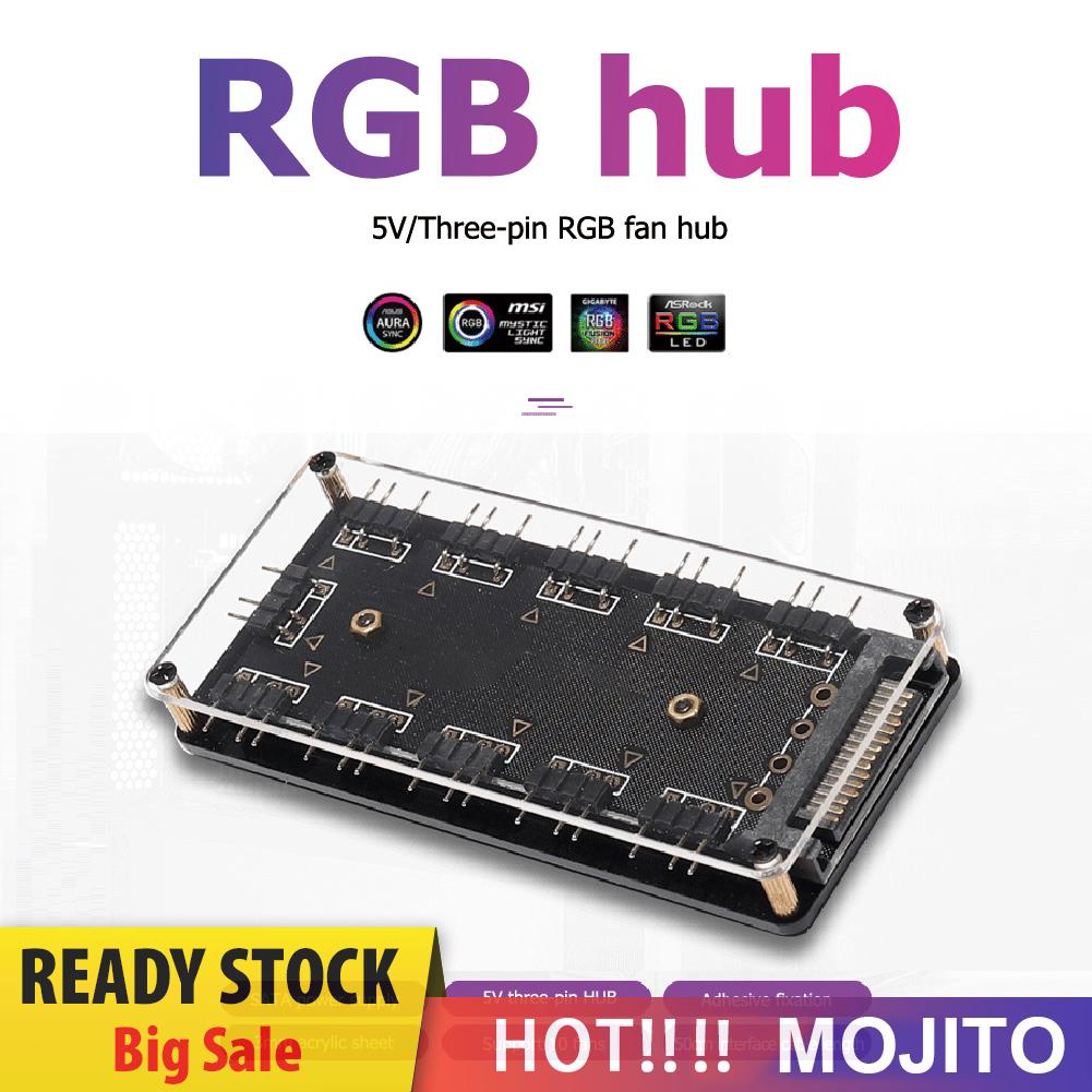 Hub Splitter Ekstension 10 Port Kipas Rgb Sata Power 5v 3pin Untuk Pc Desktop