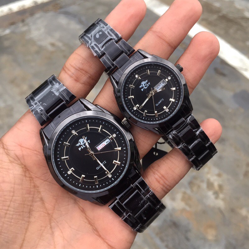 Jam Tangan Couple Pilot Original Full Black / Jam Tangan couple pilot murah / Jam tangan couple