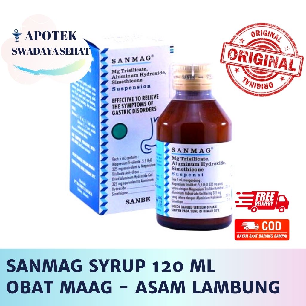 SANMAG Syrup 120 ML - Obat Maag Asam Lambung San Maag Nyeri ulu Hati Kembung Begah Sirup Botol