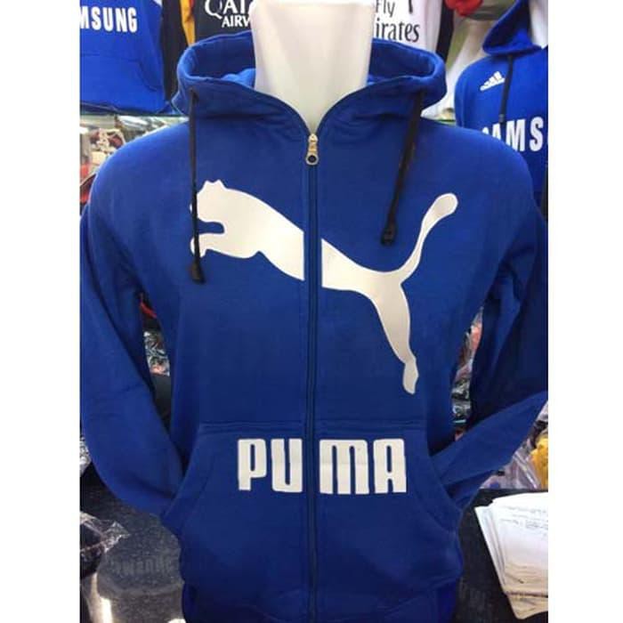 Jaket Hoodie Apparel Puma W-132 Biru Polos Zipper Limited