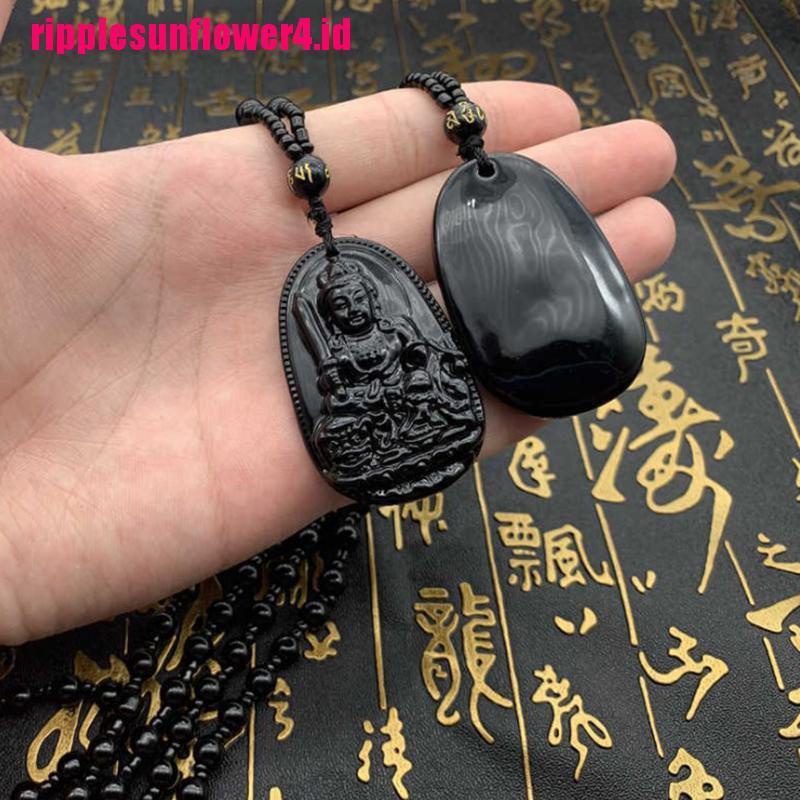 1pc Kalung Liontin Batu Obsidian Alami Ukiran Budha