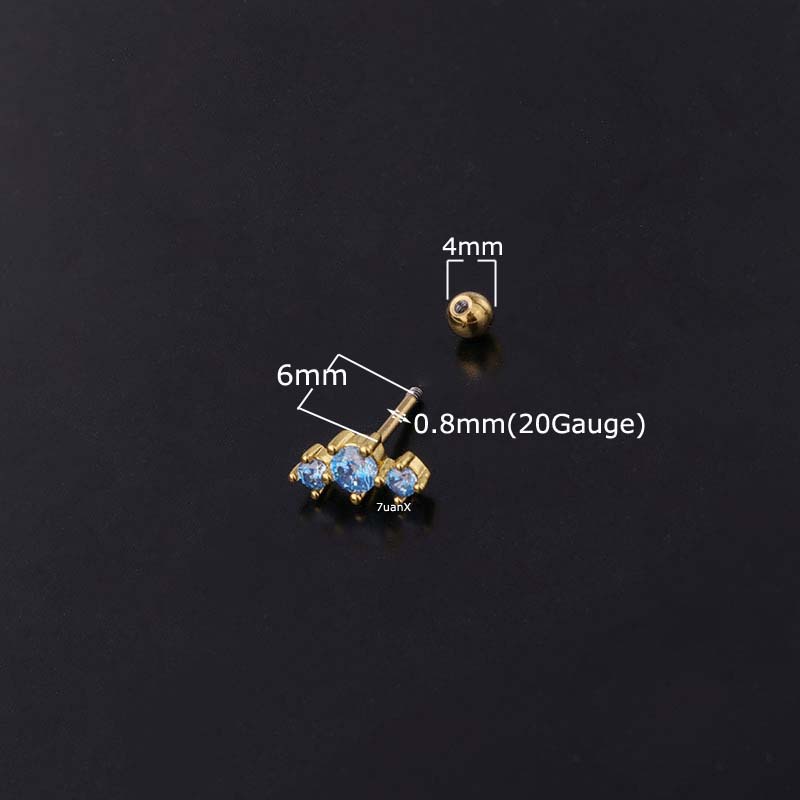 1pc Anting Stud Bentuk Bola Sekrup Bahan Stainless Steel 20gauge Multicolor