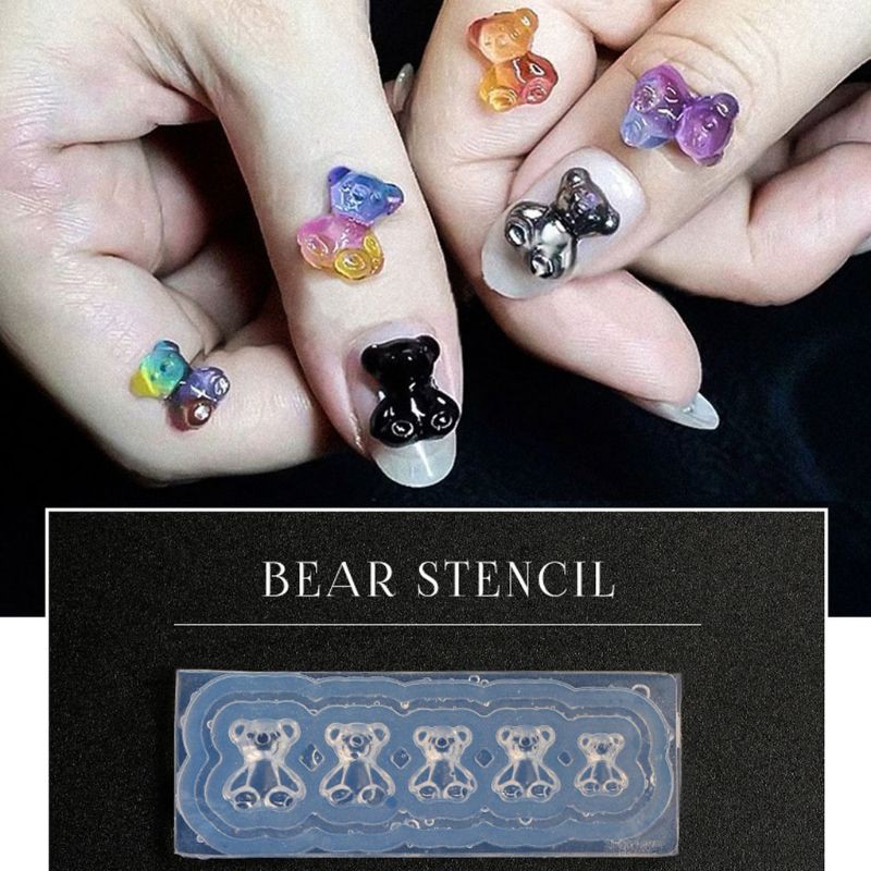 Moonlight 5pcs / Set Cetakan Resin Bentuk Beruang Gummy Bear Mini Bahan Silikon Untuk Nail Art